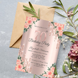Invitación Purpurina moderno perfora Rosa floral Oro 70