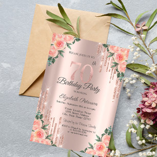 Invitación Purpurina moderno perfora Rosa floral Oro 70