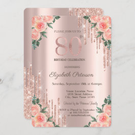 Invitación Purpurina moderno perfora Rosa floral Oro 80