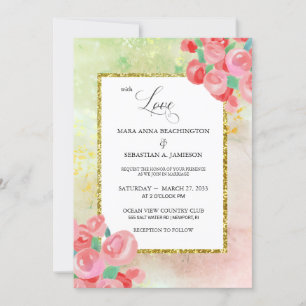 Invitación *~* Purpurina Moderno Resumen Mint Floral Rubor