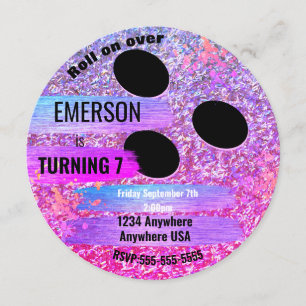 Invitación Purpurina morado BOWLING BALL bowling, fiesta de c