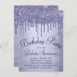 Invitación Purpurina morado de goteo   Cumpleaños de Lavender