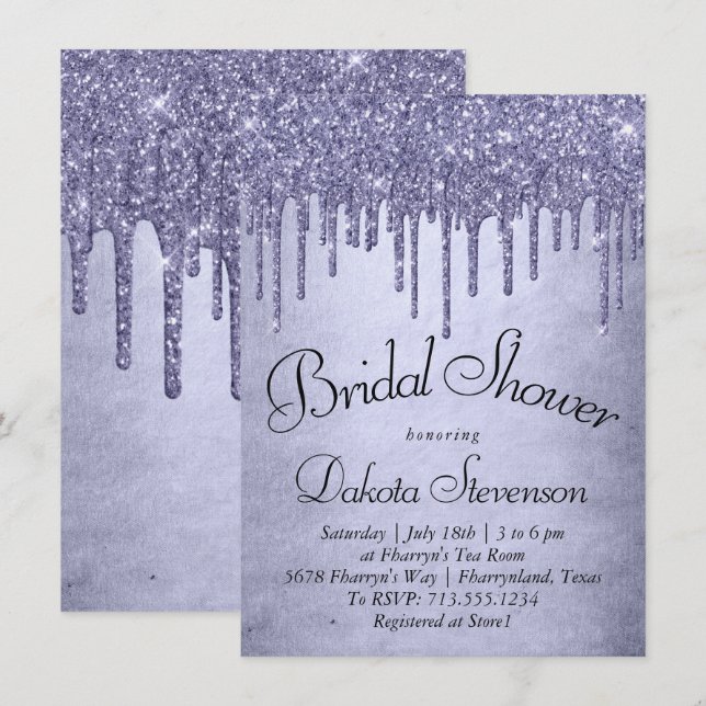 Invitación Purpurina morado de goteo | Ducha de hielo de lava (Anverso / Reverso)