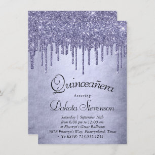 Invitación Purpurina morado de goteo   Lavender Quinceanera
