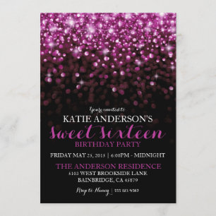 Invitación Purpurina morado de Hollywood  dulce dieciséis Fie