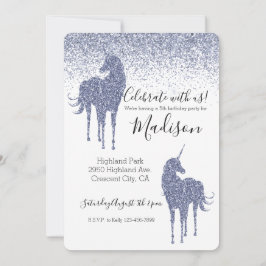 Invitación Purpurina morado de unicornio