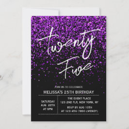 Invitación Purpurina morado espumoso negro cualquier cumpleañ