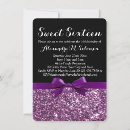Invitación Purpurina morado Imprimir Bow Sweet 16 Party Invit