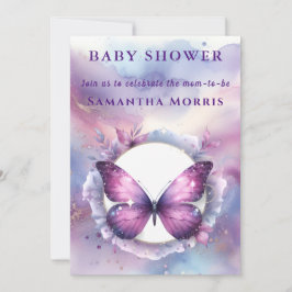 Invitación Purpurina morado mariposa Baby Shower
