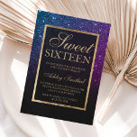 Invitación Purpurina morado  oro elegante moda Sweet 16<br><div class="desc">Moderna moda de bonito y elegante ducha de purpurina negro azul turquesa oscura con bloque de color negro Invitación a la fiesta de 16 años dulce con un patrón oscuro de oro. Perfecto para una princesa dulce dieciséis, perfecto para ella, la modistonista que ama el diseño moderno y el brillo...</div>