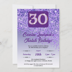 Invitación Purpurina morado que cae 30 Fiesta de cumpleaños
