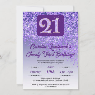 Invitación Purpurina morado que cae Fiesta de cumpleaños 21