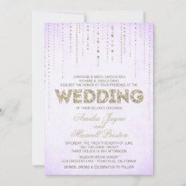 Invitación Purpurina morado y dorado con aspecto de boda invi