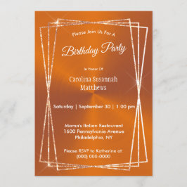 Invitación Purpurina Naranja moderno marco Cumpleaños