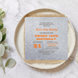 Invitación Purpurina Naranja Plata y Topaz Dulce 16