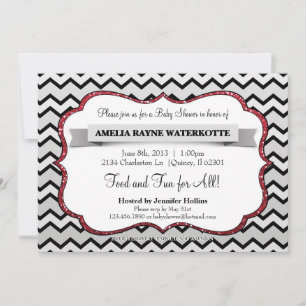 Invitación Purpurina Negro Chevron Baby Shower