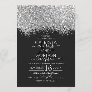 Invitación Purpurina negro de lujo Confetti Boda