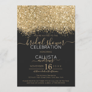 Invitación Purpurina negro de lujo Confetti Bridal Shower