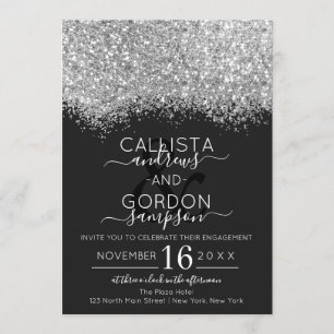 Invitación Purpurina negro de lujo Confetti Engagement