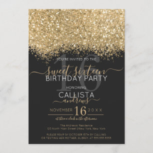 Invitación Purpurina negro de lujo moderno Confetti Sweet 16