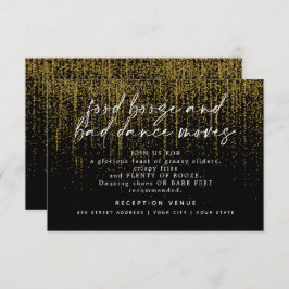 Invitación Purpurina negro de oro de la recepción de la boda