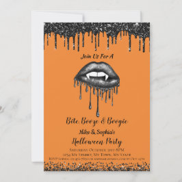 Invitación Purpurina negro de vampiros se acerca a la fiesta 