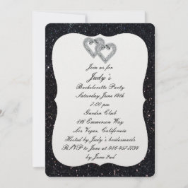 Invitación Purpurina negro Diamante Corazones Bachelorette Pa