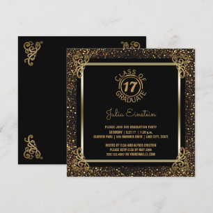 Invitación Purpurina negro elegante 2017 del oro de la fiesta