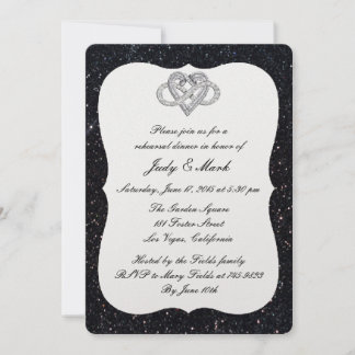 Invitación Purpurina negro Ensayo de corazón infinito Cena