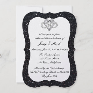 Invitación Purpurina negro Ensayo de corazón infinito Cena