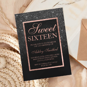 Invitación Purpurina negro falso elegante rosa moda oro dulce