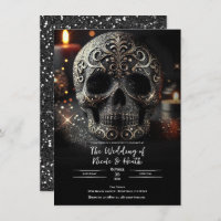 Purpurina negro Glam Sparkle Skull Boda gótico