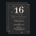 Invitación Purpurina negro moderno espárrago Confetti dulce 1<br><div class="desc">Esta moderna, bonito y elegante dulce y dulce invitación para 16 cumpleaños es perfecta para un evento elegante. Presenta un confetti purpurina negro brillante, que se imprime en falso y que se esparce por encima y abajo, purpurina blanco, "Dieciséis Dulces", tipografía que se sienta encima de un simple fondo negro....</div>