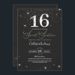 Invitación Purpurina negro moderno espárrago Confetti dulce 1<br><div class="desc">Esta moderna, bonito y elegante dulce y dulce invitación para 16 cumpleaños es perfecta para un evento elegante. Presenta un confetti purpurina negro brillante, que se imprime en falso y que se esparce por encima y abajo, purpurina blanco, "Dieciséis Dulces", tipografía que se sienta encima de un simple fondo negro....</div>