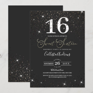 Invitación Purpurina negro moderno espárrago Confetti dulce 1