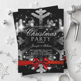 Invitación Purpurina negro plateado Snowflake & Ribbon Xmas F