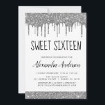 Invitación Purpurina negro plateado Sparkle Elegant Sweet 16<br><div class="desc">Purpurina de golosinas de plata,  blanco y negro Dulce 16 Invitación de fiesta de cumpleaños. Esta es la invitación de 16 cumpleaños perfecta para una fiesta de cumpleaños de la Purpurina Sparkle Girly. Póngase en contacto con el diseñador para que coincida con los elementos personalizados.</div>