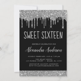 Invitación Purpurina negro plateado Sparkle Elegant Sweet 16