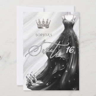 Invitación Purpurina negro plateado Sparkle Vestido dulce 16