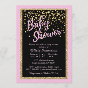 Invitación Purpurina negro rosado de moda de encargo Baby