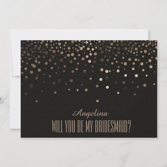 Invitación Purpurina negro ¿Serás mi dama de honor? (Anverso)