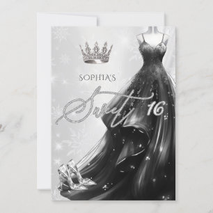 Invitación Purpurina negro vestido con copas de nieve dulce d