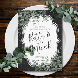 Invitación Purpurina negro y Boda de eucalipto