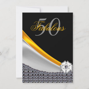 Invitación Purpurina Negro y Oro Fabuloso 50 cumpleaños