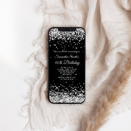 Invitación Purpurina negro y plateado 40 cumpleaños