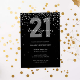 Invitación Purpurina negro y plateado brillan 21 años