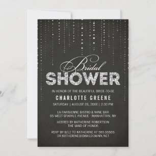 Invitación Purpurina negro y plateado luce ducha de novia