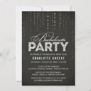 Invitación Purpurina negro y plateado mira fiesta de la solte