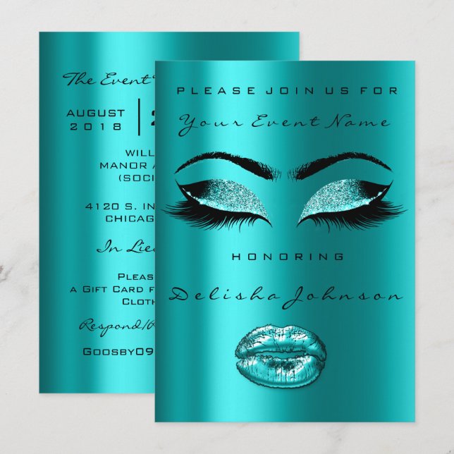 Invitación Purpurina Ocean Mermaid Bridal Shower Sweet 16th (Anverso / Reverso)