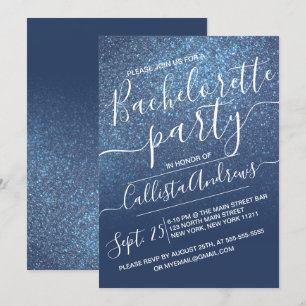 Invitación Purpurina Ombre Bachelorette de la Marina Azul